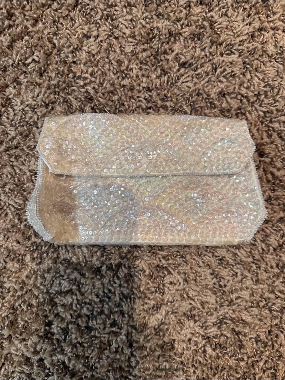 Sequin Embellished Ivory Evening Clutch